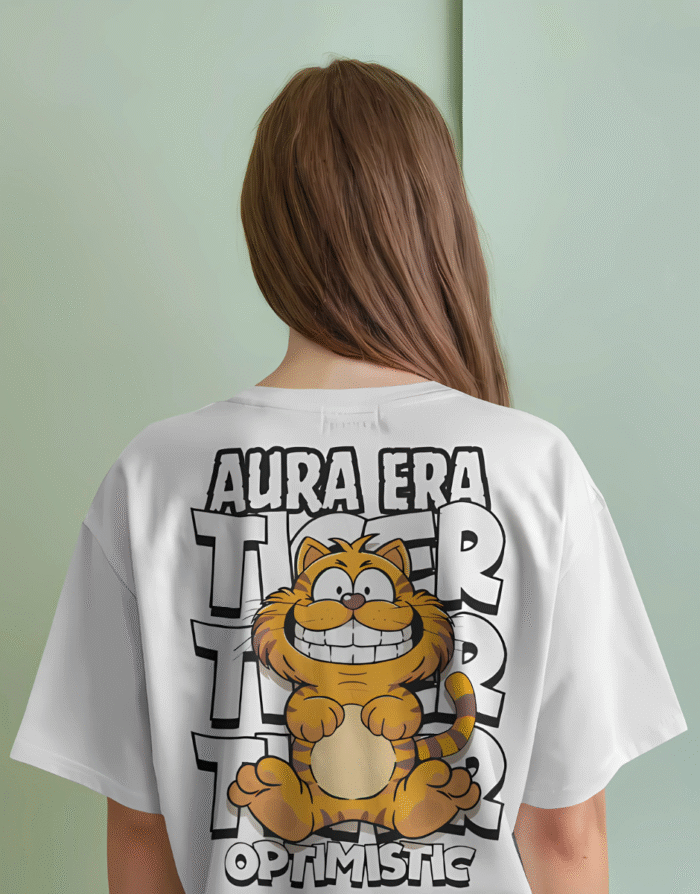 Aura Era Optimistic Tiger Oversized Unisex Tee - Image 1