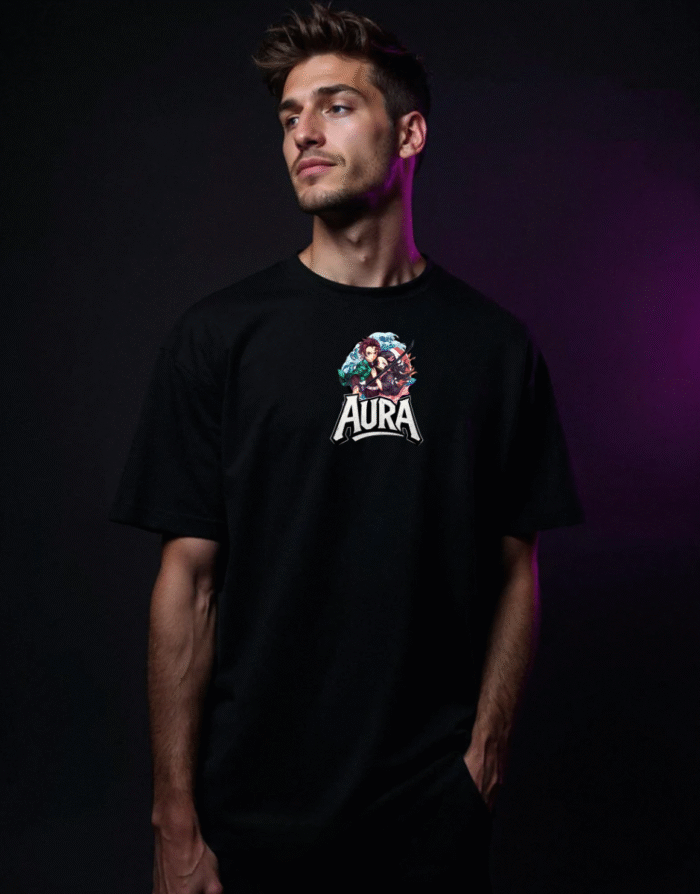 Tanjiro vs Nezuko Aura Clash Oversized Unisex Tee - Image 2